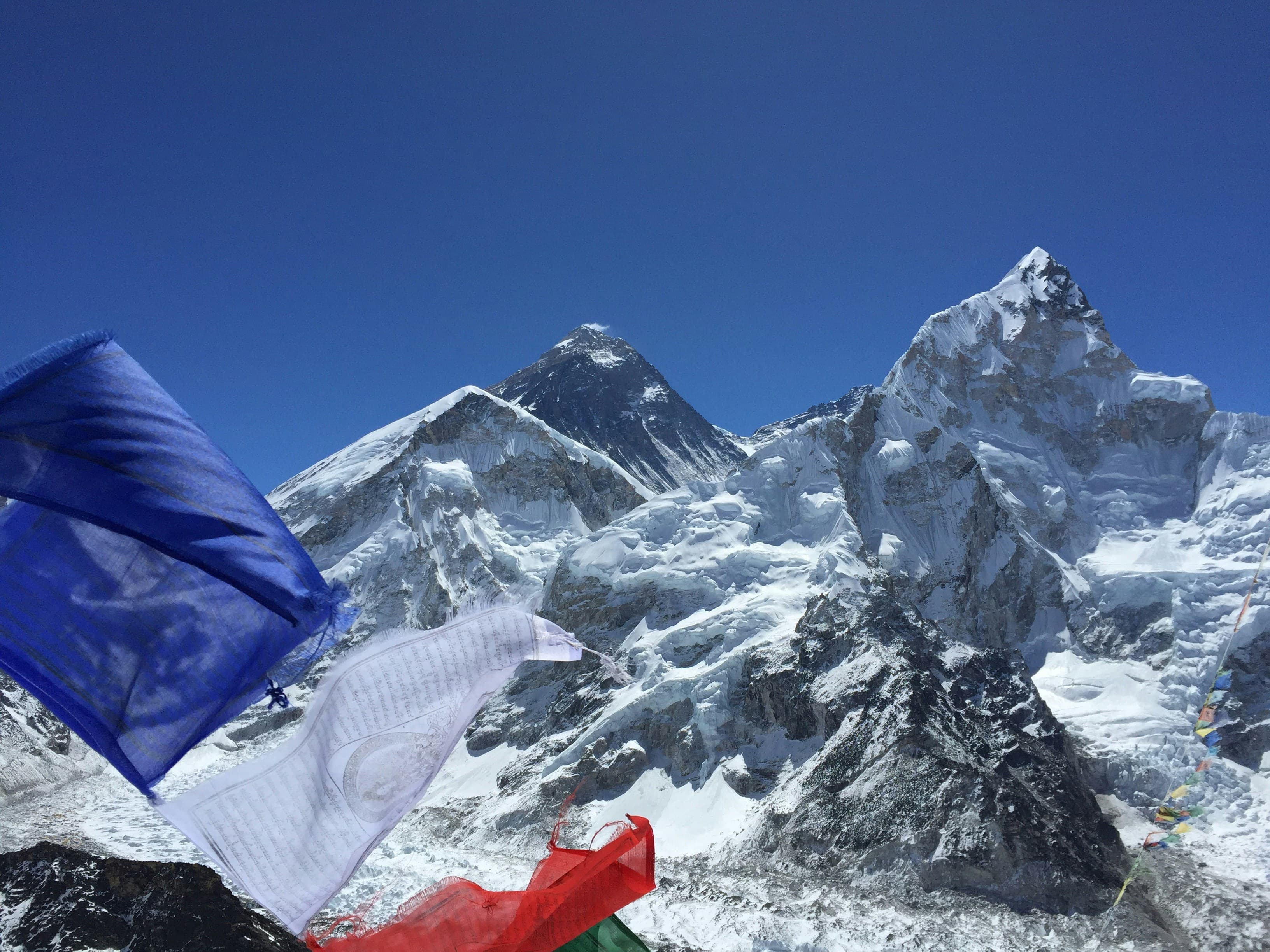 Everest and Nuptse above the Khumbu valley in morning light